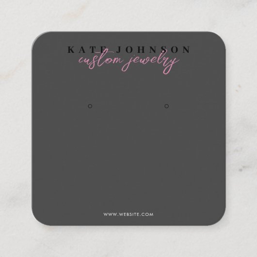 Zwart Roze Sieraden Houder Oorbel Display Script Vierkante Visitekaartje (Voorkant)