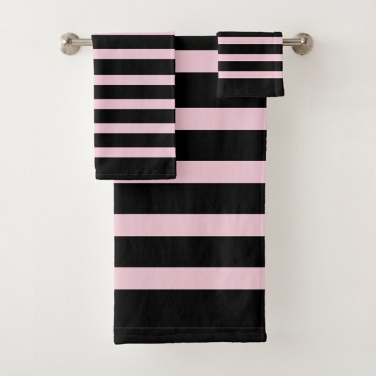 Zwart & Roze Strepen Modern Ontwerp Bad Handdoek (Insitu)