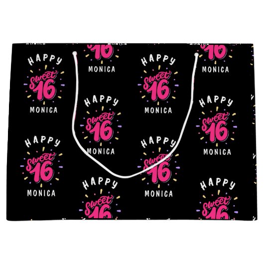 Zwart Roze Sweet 16 Persoonlijke Verjaardag Groot Cadeauzakje (Voorkant)