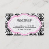 Zwart Roze & Wit Bloemen Damasks Visitekaartje (Achterkant)