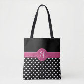 Zwart Roze Wit Monogram Polka Dots Draagtas (Voorkant)