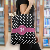 Zwart Roze Wit Monogram Polka Dots Draagtas