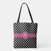 Zwart Roze Wit Monogram Polka Dots Draagtas (Achterkant)