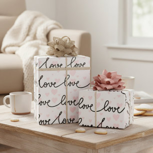 Zwart, Roze & Witte Liefde En Hartjes Patroon Cadeaupapier