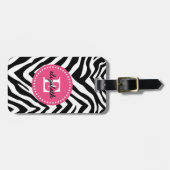 Zwart-roze zebra Afdrukken Aangepast monogram Bagagelabel (Voorkant horizontaal)