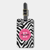 Zwart-roze zebra Afdrukken Aangepast monogram Bagagelabel (Voorkant verticaal)