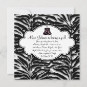 Zwart Roze Zebra Baby Meisje Douche Kaart (Achterkant)