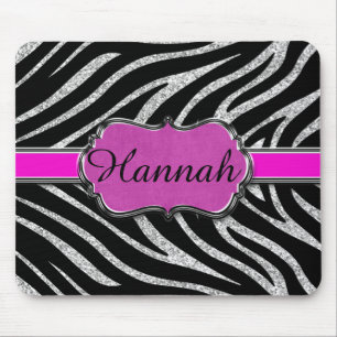 Zwart roze zilver Glitter-Zebra gepersonaliseerd Muismat