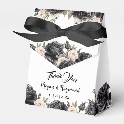 Zwart Rozen Bloemen Gotische Bruiloft Bedankdoosjes (Voorkant Zijde)