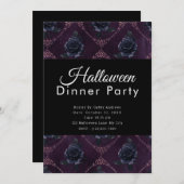 Zwart Rozen Donker Paarse Halloween Diner Party Kaart (Voorkant / Achterkant)