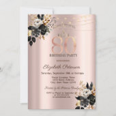 Zwart Rozen Glitter Roos Goud 80e Verjaardag Kaart (Voorkant)