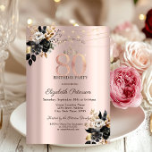 Zwart Rozen Glitter Roos Goud 80e Verjaardag Kaart