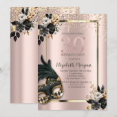 Zwart Rozen Masque Confetti Roos Gold 30th Kaart (Voorkant / Achterkant)