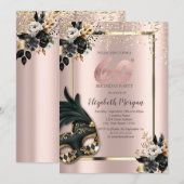 Zwart Rozen Masque Confetti Roos Goud 60e Kaart (Voorkant / Achterkant)