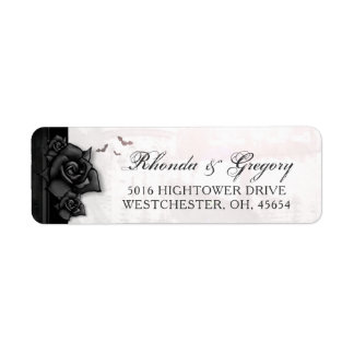 Zwart Rozen Vleermuizen Gotische Halloween Trouwad Etiket