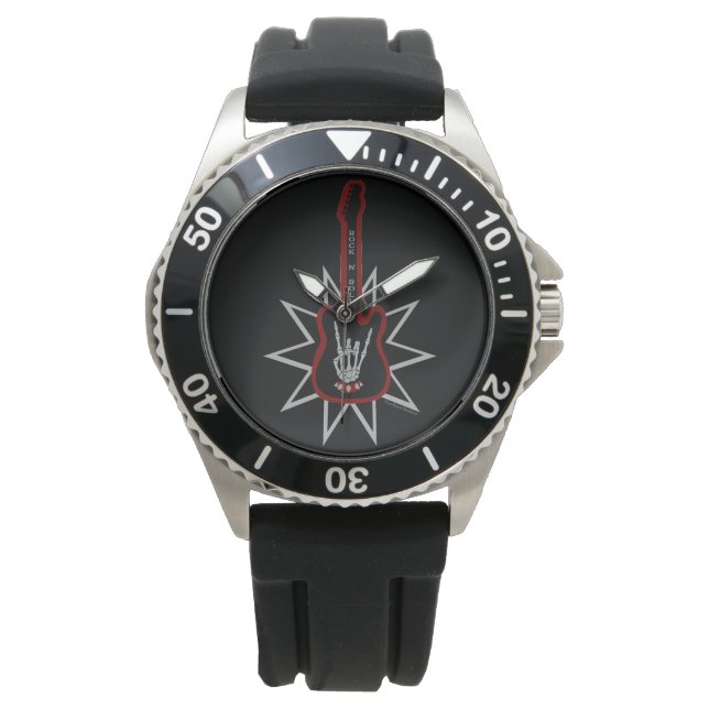 Zwart rubberen horloge - Rock n' Roll (Voorkant)