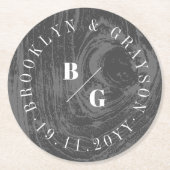 Zwart rustieke houtnerf textuur chique winter brui ronde kartonnen onderzetter (Voorkant)