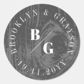 Zwart rustieke houtnerf textuur chique winter brui ronde sticker (Voorkant)