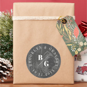 Zwart rustieke houtnerf textuur chique winter brui ronde sticker