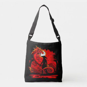 Zwart Samurai Red Dragon Japans stijlkunstwerk Crossbody Tas