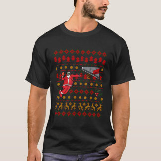 Zwart Santa Basketbal Lelijke Kerstmis Patroon T-shirt