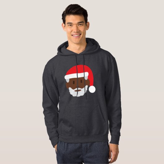 Zwart Santa Claus Emoji Xmas mannen Hoody Sweatshi (Voorkant volledig)