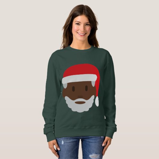 Zwart Santa Claus Emoji Xmas Vrouwen Sweatshirt (Voorkant volledig)
