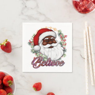 Zwart Santa Geloof Melanine Man Kerstmis Cheer Servet