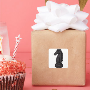  zwart schaakstuk vierkante sticker