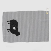 Zwart Schaap Silhouet met Aangepaste Tekst Golfhanddoek (Horizontaal)