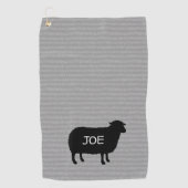 Zwart Schaap Silhouet met Aangepaste Tekst Golfhanddoek (Voorkant)
