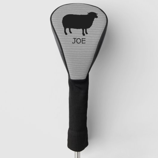 Zwart Schaap Silhouet met Aangepaste Tekst Golfheadcover (Voorkant)