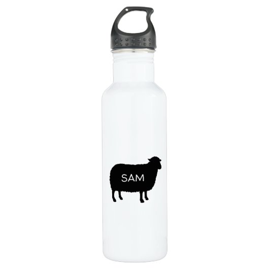 Zwart schaap silhouet met Jouw tekst Waterfles (Voorkant)