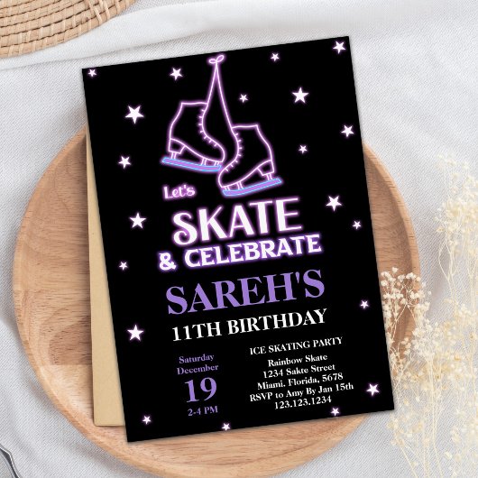 Zwart Schaatsen Verjaardag uitnodigingen