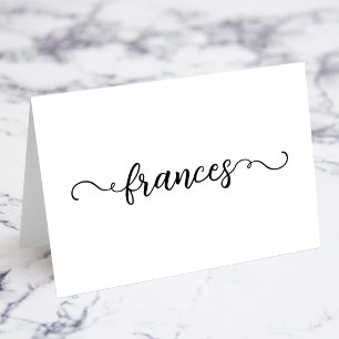 Zwart Schattige Curly Script Naam Plaats Kaarten
