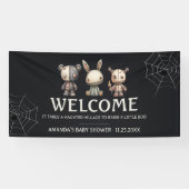 Zwart Schattige Halloween Baby shower Welkom Vinyl Spandoek (Horizontaal)