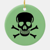 Zwart Schedel groen rond keramisch ornament 2 zijd (Achterkant)