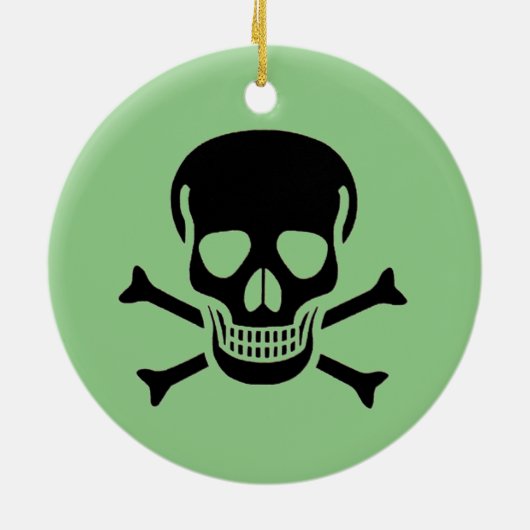 Zwart Schedel groen rond keramisch ornament 2 zijd (Achterkant)