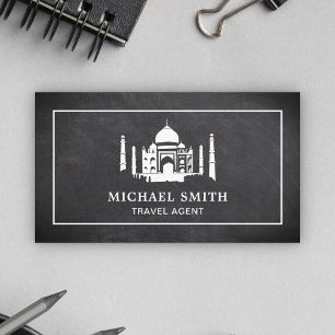 Zwart schoolbord Witte Taj Mahal Reisagent Visitekaartje