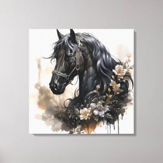 Zwart schoonheid paard portret canvas afdruk (Voorkant)