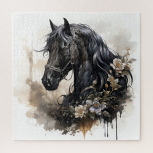 Zwart schoonheid paard portret legpuzzel
