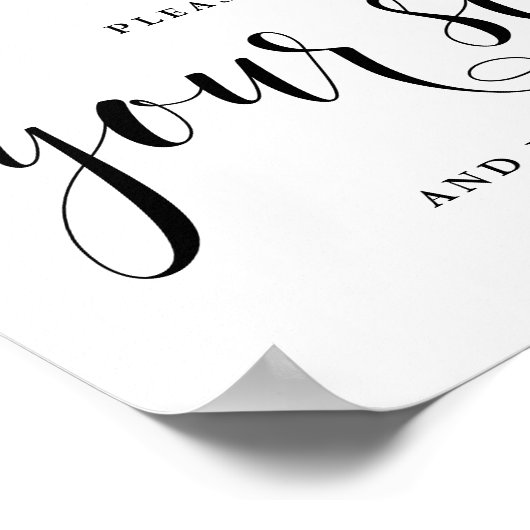 Zwart Schrift Gelieve Uw Plaats Te Vinden en Smake Poster (Hoek)