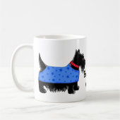 Zwart Scottie Hond Blauwe Jas Naam Gepersonaliseer Koffiemok (Links)