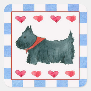 Zwart Scottie Hond Rood Wit Blauw Patriottisch Vierkante Sticker
