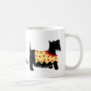Zwart Scottie Terriër Hond Geel Naam Gepersonalise Koffiemok