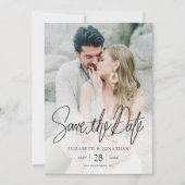 Zwart Script Elegante Full Photo Wedding Save The Date (Voorkant)