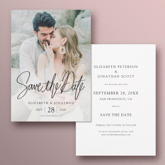 Zwart Script Elegante Full Photo Wedding Save The Date