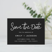 Zwart Script Modern Eenvoudig Elegant Save the Dat Date (Staand voorkant)