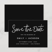 Zwart Script Modern Eenvoudig Elegant Save the Dat Date (Voorkant / Achterkant)