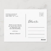 Zwart Script Moderne bruiloft Dank u Foto Briefkaart (Achterkant)
